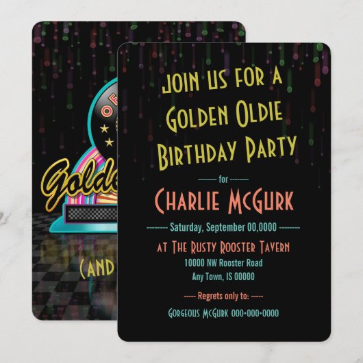 Golden Oldie verjaardagsfeestje uitnodiging (Voorkant / Achterkant)