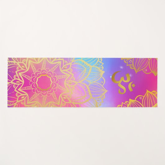 Golden Om Boho Regenboog Waterverf Mandala Yogamat (Voorkant (horizontaal))