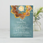 Golden Om Flower Mandala Design 50th Birthday Blau Kaart (Staand voorkant)