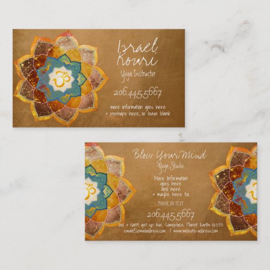 Golden Om Flower Mandala Design Gold Visitekaartje (Voorkant / Achterkant)
