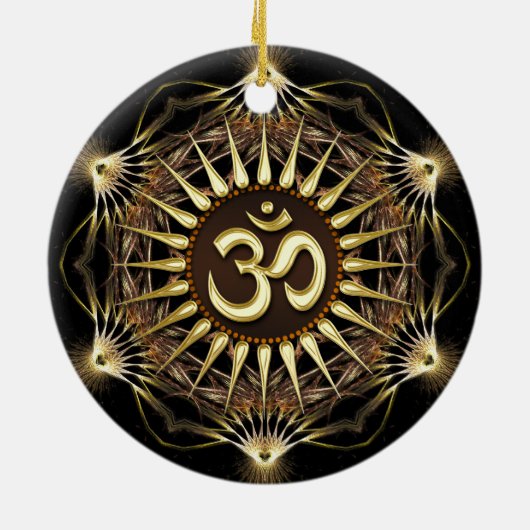 Golden OM Organic Hexagon Ceramic Ornament (Achterkant)