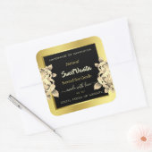 Golden Ombre Black Floral Product Packaging Labs Vierkante Sticker (Envelop)