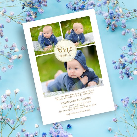 Golden One Year Old Birthday Baby Drie Foto's