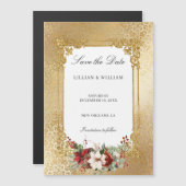 Golden Opulence Christmas Wedding Save the Date Magnetische Uitnodiging (Voorkant / Achterkant)