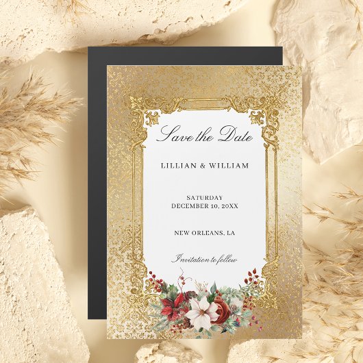 Golden Opulence Christmas Wedding Save the Date Magnetische Uitnodiging