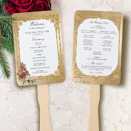 Golden Opulence Kerst Bloemen Trouwprogramma Handwaaier