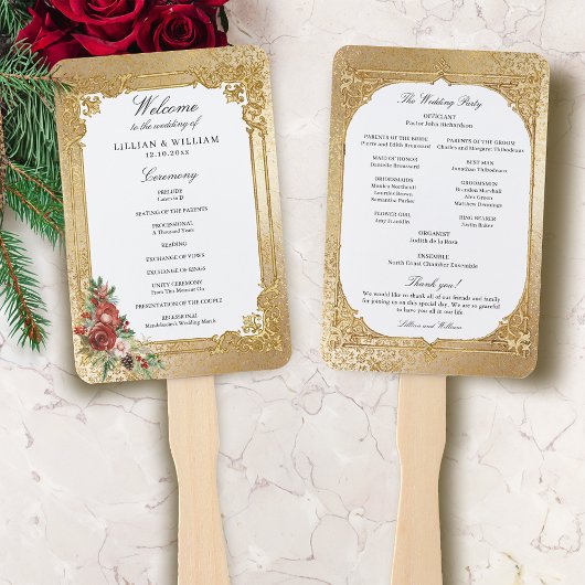 Golden Opulence Kerst Bloemen Trouwprogramma Handwaaier