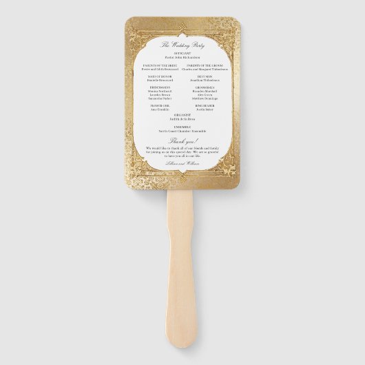 Golden Opulence Kerst Bloemen Trouwprogramma Handwaaier (Achterkant)
