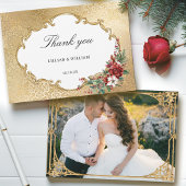 Golden Opulence Kerstmis Bloemen Huwelijk Bedankkaart
