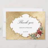 Golden Opulence Kerstmis Bloemen Huwelijk Bedankkaart (Voorkant)