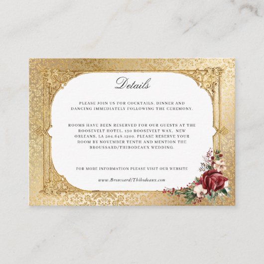 Golden Opulence Kerstmis Bloemen Huwelijk Informatiekaartje (Voorkant)
