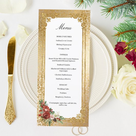 Golden Opulence Kerstmis Bloemen Huwelijk Menu