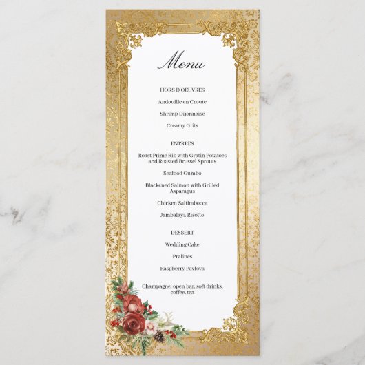 Golden Opulence Kerstmis Bloemen Huwelijk Menu (Voorkant)