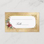 Golden Opulence Kerstmis Bloemen Huwelijk Plaatskaartje (Voorkant)