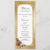 Golden Opulence Kerstmis Bloemen Huwelijk Programmakaart (Voorkant)