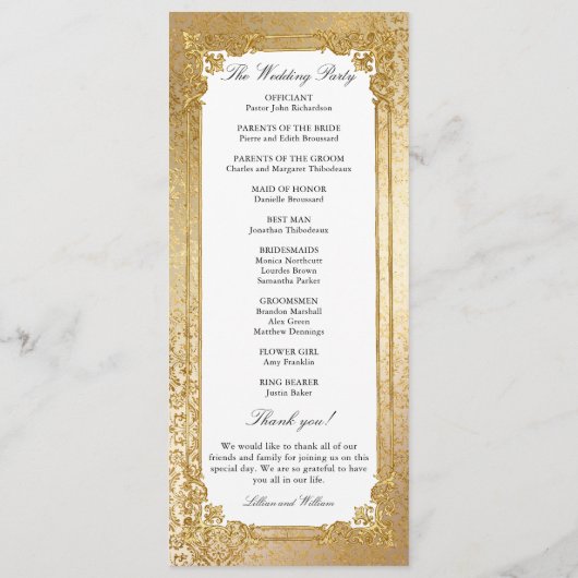 Golden Opulence Kerstmis Bloemen Huwelijk Programmakaart (Achterkant)