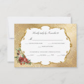Golden Opulence Kerstmis Bloemen Huwelijk RSVP Kaartje (Voorkant)