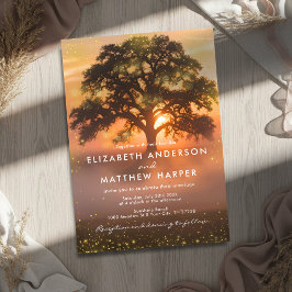 Golden Orange Sunset Fireflies Country Wedding Kaart