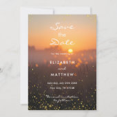 Golden Orange Sunset Fireflies Country Wedding Save The Date (Voorkant)