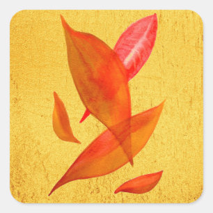 Golden Oranje Autumn Herfst leaf moderne kunst Vierkante Sticker