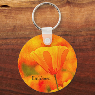 Golden Oranje California Poppy "Land van Sinaasapp Sleutelhanger