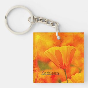 Golden Oranje California Poppy "Land van Sinaasapp Sleutelhanger