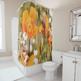 Golden Oranje Californië papavery acrylverf Douchegordijn