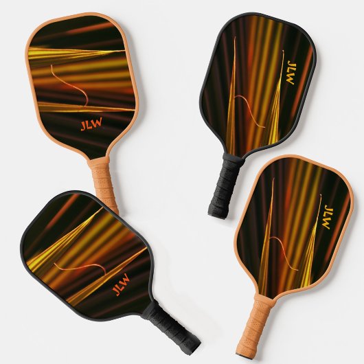 Golden Oranje en Black Palm Fronds gepersonaliseer Pickleball Paddle