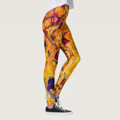 Golden Oranje en Paarse fractale kunst Leggings (Rechts)