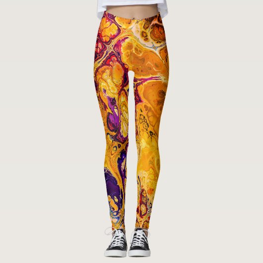 Golden Oranje en Paarse fractale kunst Leggings (Voorkant)