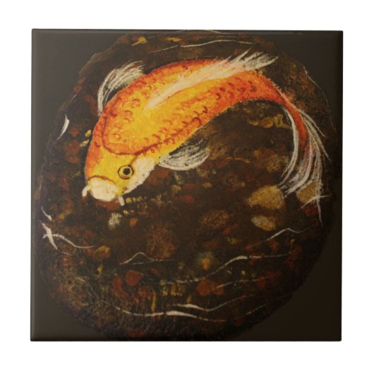 Golden Oranje Koi Fish Tegeltje (Voorkant)
