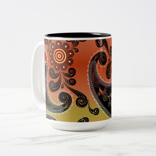 Golden Oranje Paisley Pattern Coffee Mok (Voorkant links)
