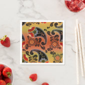 Golden Oranje Paisley Pattern Napkins Servet (Insitu)