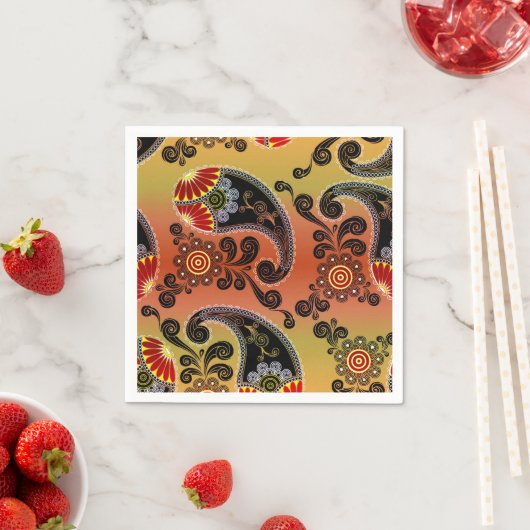 Golden Oranje Paisley Pattern Napkins Servet (Insitu)