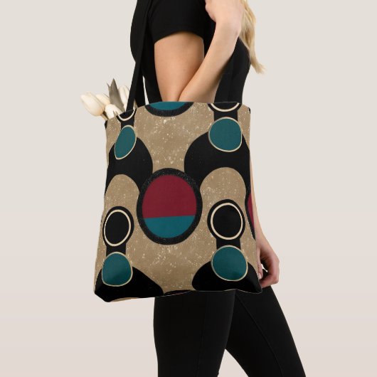 Golden Orbit Bold Circles Abstract Throw Cushion Tote Bag (Dichtbij)