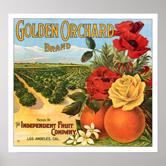 Golden Orchard Los Angeles Fruit Crate Label Poster (Voorkant)