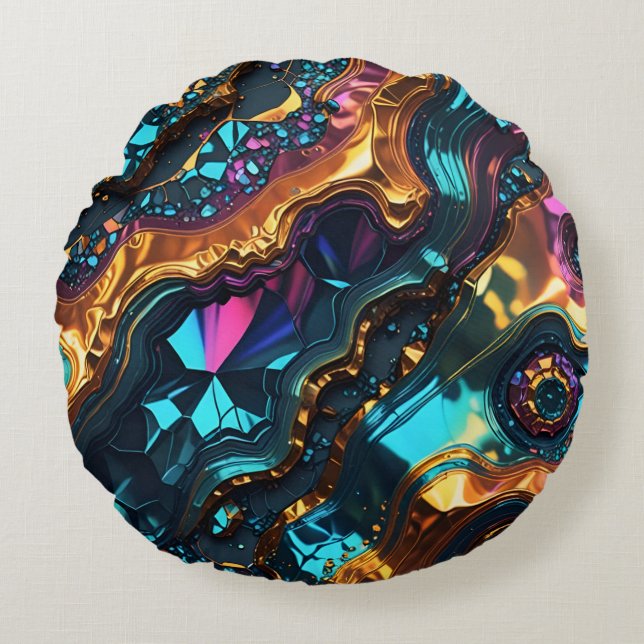 Golden Ore Veins met glanzende Pareltjes Rond Kussen (Voorkant)