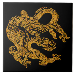 Golden oriental dragon 01 tegeltje