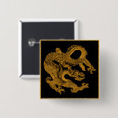 Golden oriental dragon 01 vierkante button 5,1 cm (Voorkant /achterkant)