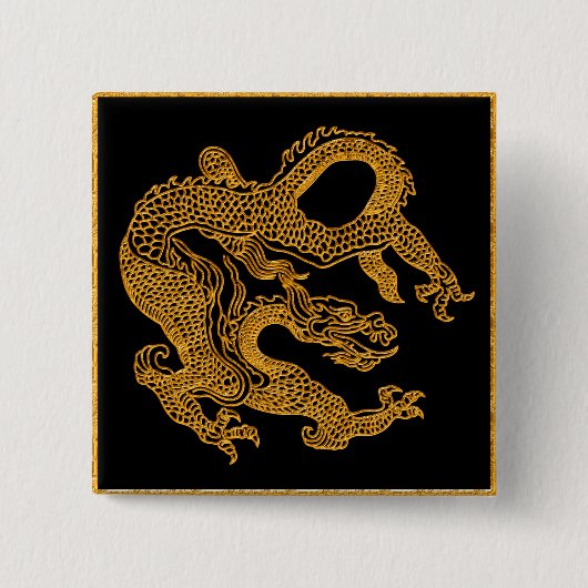 Golden oriental dragon 01 vierkante button 5,1 cm (Voorkant)