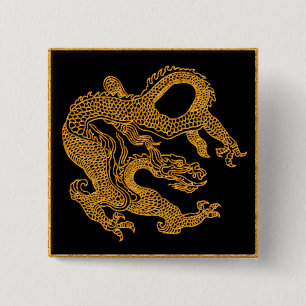 Golden oriental dragon 01 vierkante button 5,1 cm