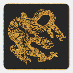 Golden oriental dragon 01 vierkante sticker