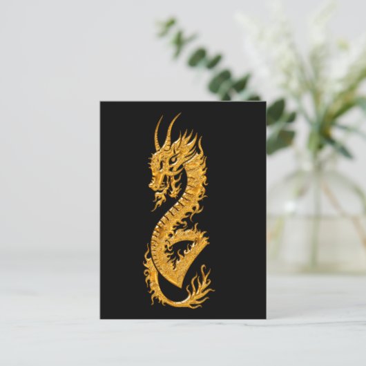 Golden oriental dragon 02 briefkaart (Staand voorkant)