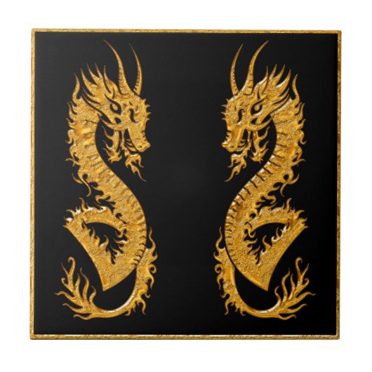 Golden oriental dragon 02 tegeltje (Voorkant)