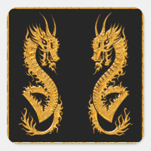 Golden oriental dragon 02 vierkante sticker