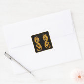 Golden oriental dragon 02 vierkante sticker (Envelop)