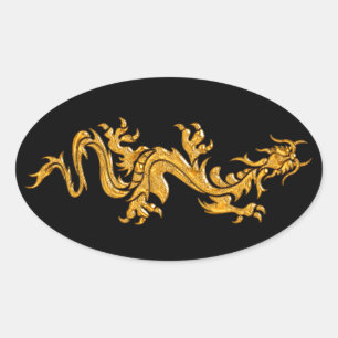 Golden oriental dragon 03 ovale sticker