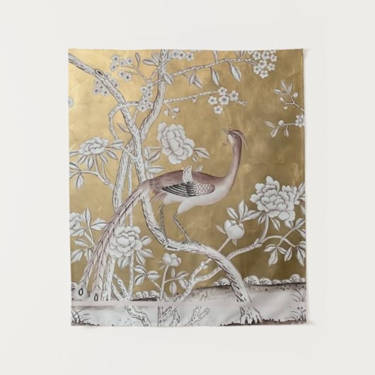 Golden Oriental Tea Garden met subtiele pauw Wandkleed (Voorkant)