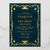 Golden Ornament Celestial Fantasy Ivy Bruiloft Folie Uitnodiging (Voorkant)