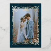 Golden Ornament Celestial Fantasy Ivy Bruiloft Folie Uitnodiging (Achterkant)